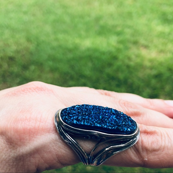 Emily 💖 925 Sterling Silver Ring Cobalt Druzy Agate - Picture 5 of 12